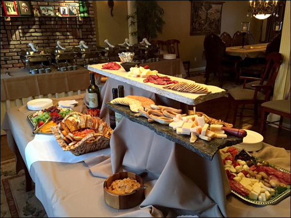 wedding reception appetizer buffet setup