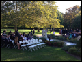 An autumn outdoors wedding ceremony is about to begin on Eastern Long island