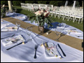 rustic table setup at a catered backyard wedding on Long Island